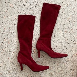 Red suede leather boots